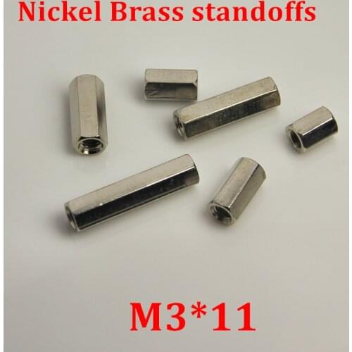 100pcs M3*11 Nickel Plated Brass Standoff Spacer Female female Silver Spacing Screw PCB Board Brass Threaded spacer hex spacer