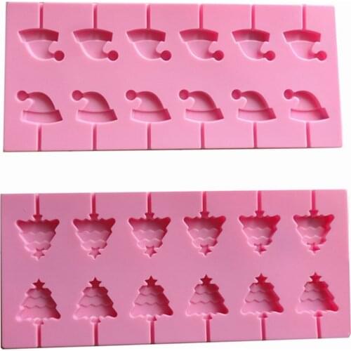 12 Christmas Tree Santa Hat Silicone Tray Cake Mould Lollipop Baking Mold Sticks