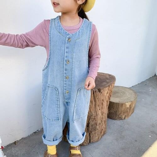 2020 Spring Toddler Girls Jumpsuit Korean Fashion Denim Overalls for Boys 2 3 4 5 6 Years Kids Pants Casual Children Jeans New