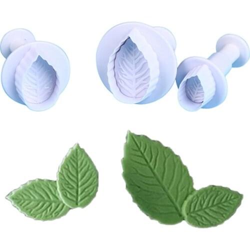 3Pcs/Lot Rose Leaf Shape Cookie Plunger Cutter Fondant Gum Paste Cupcake Toppers Mold Biscuit Mould Pastry Cake Decorating Tools