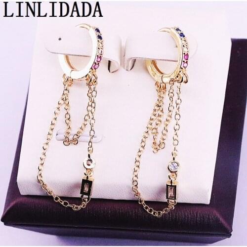 5Pair Micro Pave Colorful CZ Fashion Gold Color Female Jewelry Dangle Earrings