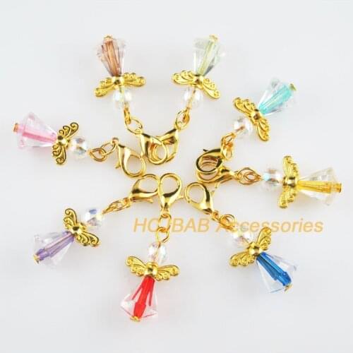 8 New Angel 14x25mm Charms Mixed Teardrop Acrylic Gold Color Retro With Lobster Claw Clasps