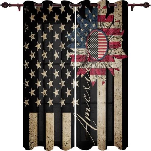 American Flag Sunflower Retro Curtains for Living Room Kitchen Window Curtain Luxury Curtains for Bedroom Kids