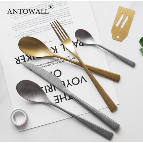 ANTOWALL 4pcs/Set Flatware Vintage Matt Cutlery Set 304 Stainless Steel Flatware Set Wholesale Dropshipping