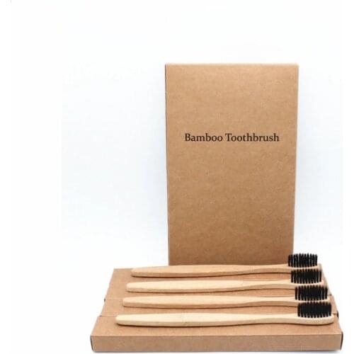 4 PCS Colorful Bristles Head Bamboo Toothbrush Wholesale Environment Wooden Rainbow Bamboo Toothbrush Oral Care Soft Bristle