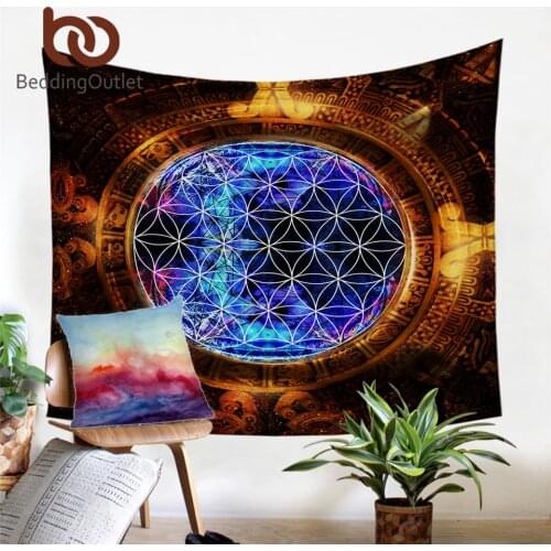 BeddingOutlet Flower of Life Tapestry Wall Hanging Mayan Calendar Wall Carpet Abstract Ancient Sheets Sacred Geometry Boho Decor