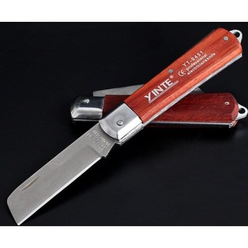 Free Shipping OUDISI Electrician Knife Wire Stripper Knife Folding Blade Knife Wood Handle Fruit Stripper Cutter Hand Tools