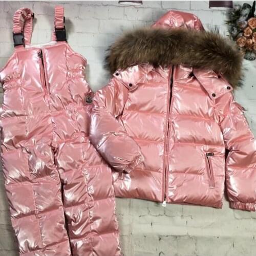 Brand 2019 Winter Jacket Children down jackets & PANT duck down Fur hooded girl snowsuit boy Suit set outerwear ski