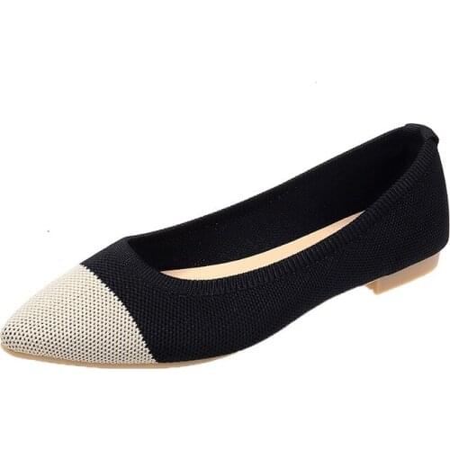 Brand Womens Shoes Hot Sale Designer Flats Flat Knit Soft Sole Pointed Toe Low Heel Shallow Mouth Flying Knit Maternity Shoes