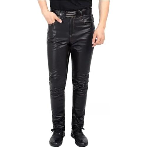 Cowskin Pants Mens Casual Slim Elongated The First Layer Cowskin Pants Quality Genuine Leather Pants Straight Leather Pants
