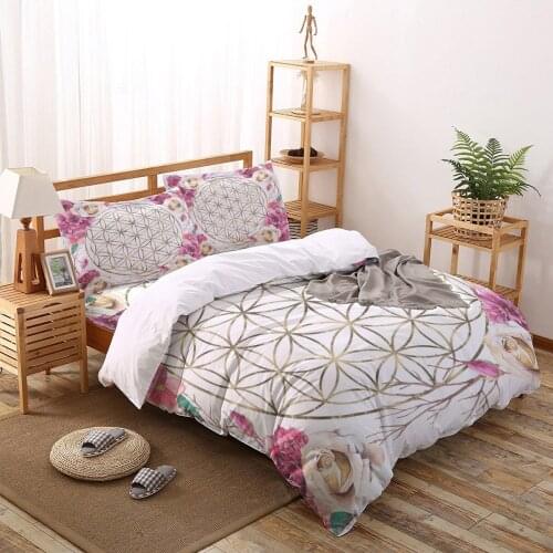 Flower of Life Rose Garden Gold Duvet Cover Cotton King Size Quilt Cover Set Bedclothes Comforter Single Bedding Sets