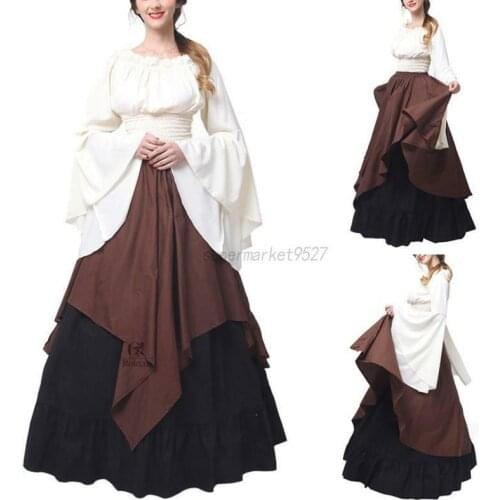 Women Medieval Boho Peasant Wench Halloween Costume Renaissance Dress New