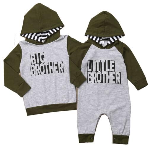 Family Matching Outfits Cotton Brother Baby Kid Boy Top Hoodies Hooded Romper Coat Sweartshirt Green Clothes Autumn Spring