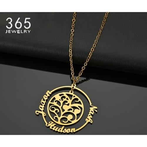 Personalized Stainless Steel Tree Style Names Necklace Women Men Gold Color Customized Name Necklace Birthday Gift Drop Shipping