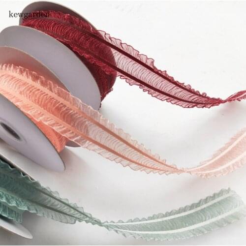 Kewgarden DIY Bow Hair Accessories Packing Webbing Stripe Wrinkle Lace Organza Ribbon 1.5" 1" 38 25mm Handmade Tape 10 Yards