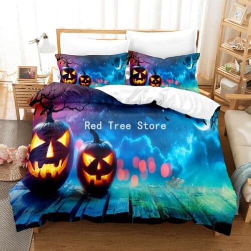 Bedding Set Halloween Cartoon Style Duvet Cover with Pillowcase Single Double Queen King Size Child Bed Linen 2/3PCS Home Decor