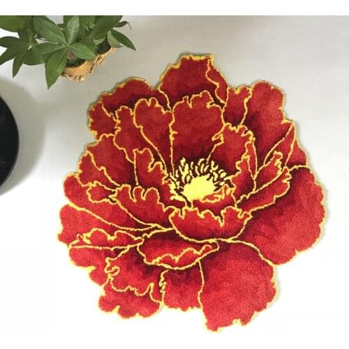 Red peony carpet thick flower carpet bedroom round rug bed soft parlor livingroom anti-slip door mat hallway pink fuffy rug