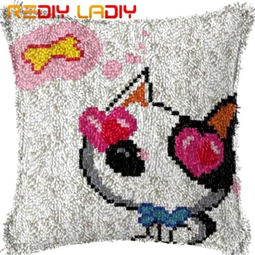 Latch Hook Cushion Hungry Puppy Pre-Printed Canvas Cushion Cover Acrylic Yarn Crochet Pillow Case Kits Hobby & Crafts Home Decor