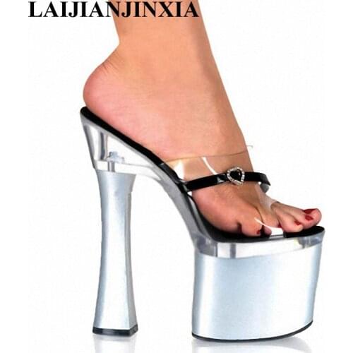 LAIJIANJINXIA Elegant 7 Inch Prom High Heel Slippers 2018 Heart-Shaped Transparent 18cm Open Toe Wedding Shoes Sandals F-026