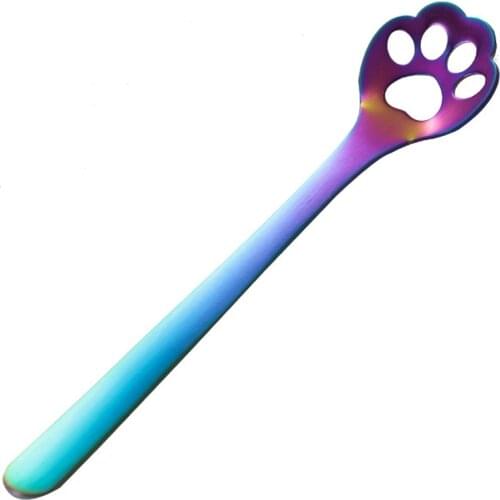 Stainless Steel Creative Gold Dog Cat Paw Claw Hollow Spoon Stirring Spoon Tea Coffee Dessert Spoons Cute Kitchen Tools