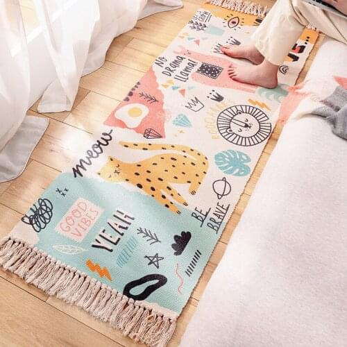 Cartoon Animal Carpet for Living Room Decoration Bedroom Tatami Sofa Non-slip Rugs Hand-Woven Tassels Kids Room Carpets