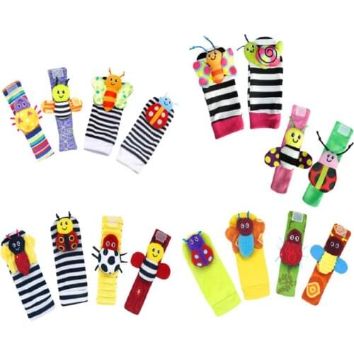 Cartoon Plush Socks Wrist Strap Rattles Baby Toys Wristbands Infant Soft Rattle Set Baby Sensory Foot Finder Toys