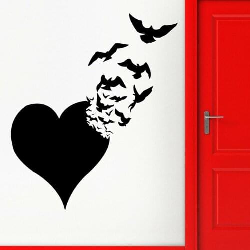 Love Heart Wall Stickers Fly Birds Abstract Romance Couple Bedroom Living Room Home Decor Vinyl Window Decal Creative Art S1130