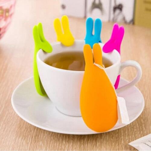 SUEF 5 Colors Direct selling silicone rabbit tea bag hanging fixed tea bag Spot Rabbit discriminator saucer tea folder tea set@5