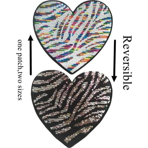 New Arrival Reversible Heart Sequined Sew on Patches for Clothes Colorful Sequins Heart-shaped Patch Sewing DIY