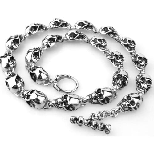 Punk Exaggerate Mens Statement Necklaces Rock 316 Stainless Steel Skull Charm 18-30" Long Necklace Cool Biker Pub Accessory