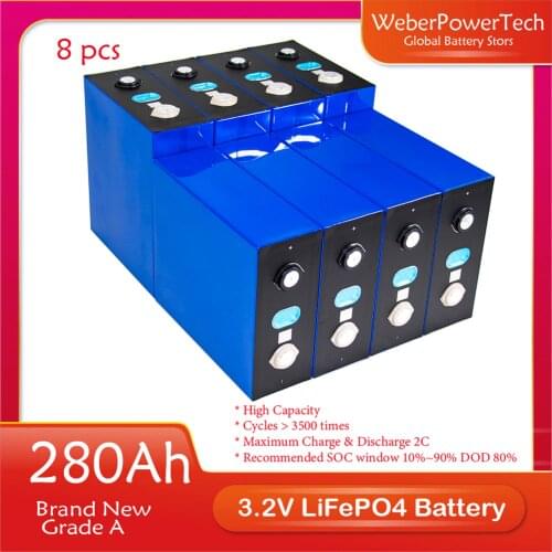 100% New Original Grade A 3.2V 280Ah Rechargeable Lifepo4 Prismatic Lithium Ion Battery for 24V 48V Solar Battery