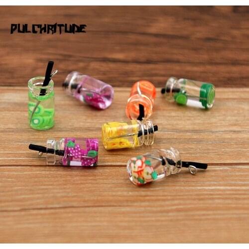 New 10Pcs 15 color 18*10mm 3D Fruit Cup Pendants Box Resin Figurine Charms For DIY Jewelry Craft Earring Keychain Accessories