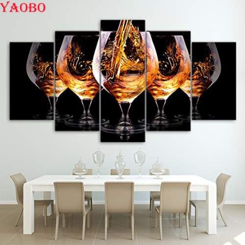 Full Square round 5D DIY Diamond Painting Still life,Red wine cup,5pcs/set,3d,Diamond Embroidery Cross Stitch,Mosaic,stickers