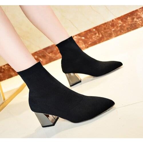 Europe 2021 Luxury Sexy Women Boots Ankle High-heel Shoes Woman Stretch Fabric Knee-High Pointed Socks Shoes Brand Ladies Shoes