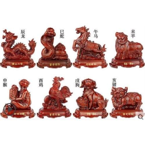 Sandalwood color height; 14.5-23CM resin animal Recruitment Crafts Rat ox tiger Horse sheep monkey chicken dog Decoration home