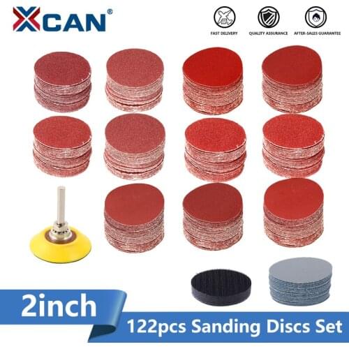 XCAN Sanding Disc 122Pcs 2inch 51mm Round Abrasive Dry Sandpaper with 2'' Back-up Pad For Polishing Cleaner Tools Sanding Paper