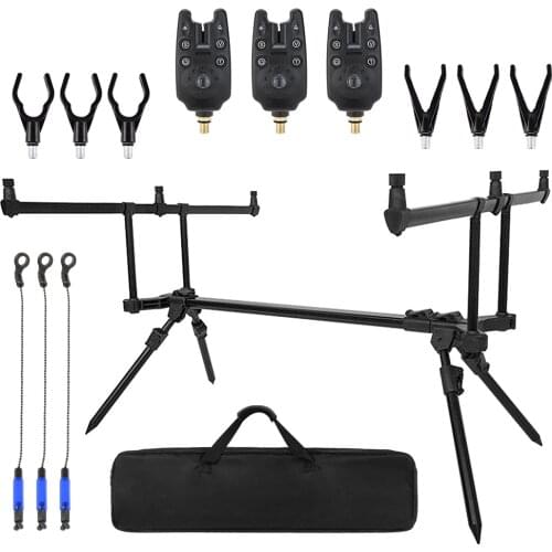 Adjustable Retractable Carp Fishing Rod Stand Holder Fishing Pole Pod Stand with 3 Fishing Bite Alarms 3 Fishing Bait Swinger