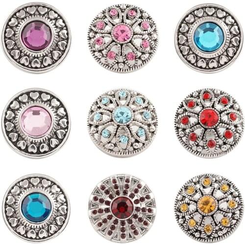 Rhinestone Flower 20mm Metal snap button jewelry DIY bracelet KD1018