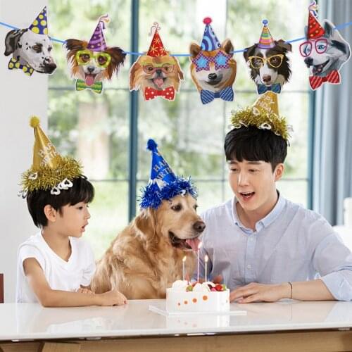 Cute Pet Dogs Birthday Garland Funny Dog Faces Bunting Banner Flags Pet Birthday Party Decoration Puppy Dog Party Garland