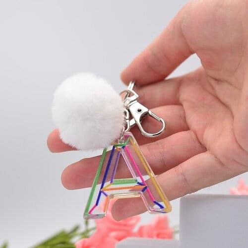 A-Z Letter Keychain Colorful Acrylic Resin Hairball Key Ring Fashion 26 English Name Initial Couple Key Chain Charm Gift