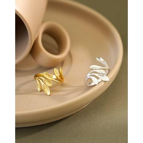 100% 925 sterling silver wide leaf rings for women fine jewelry 2020, fashion gold color wedding party woman ring gifts