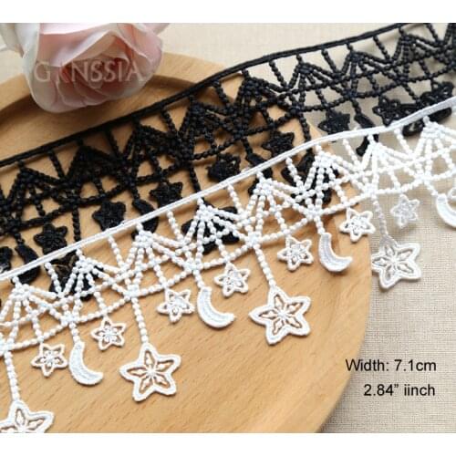 1yard Width:7.1cm Star and Moon Design Tassel Lace Trim Ivory White & Black for Curtains Dress DIY Sewing Decoration (SS-2300)