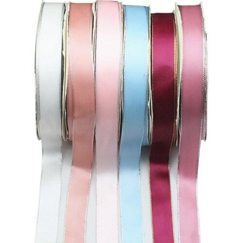 10M*2.4cm Polyester Silver Edge Double-sided Ribbon DIY Textile Tape Bouquet/Gift Wrapping/Bow Knot/Clothing Sewing Accessories