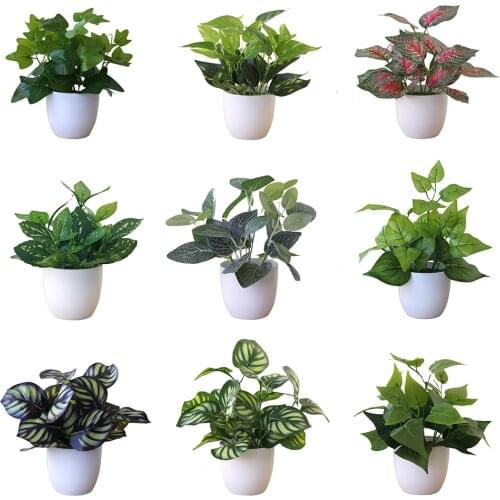 20styles Artificial Plant Potted Green Dill Maple Persian Leaf White Plastic Fake Bonsai Balcony Living Room Garden Decoration