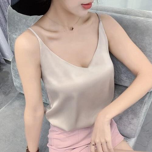 2021 Summer Silk Camis V-Neck Crop Top Women Basic Tank Tops Woman Sleeveless Vest White Satin Corset Top Female Girls Clothing
