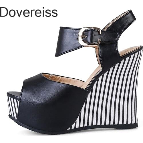 Dovereiss Fashion Womens Shoes Summer Consice Peep Toe Blue Pink White Wedges Elegant Narrow Band Platform Sandals