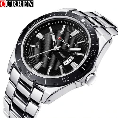 CURREN Fashion Business Wristwatch Casual Military Quartz Sports Mens Watch Full Steel Calendar Male Clock relogio masculino