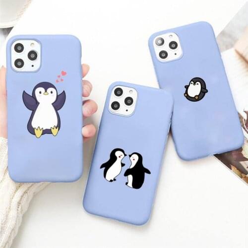 Cute little penguin Phone Case Candy Color Blue for iPhone 11 12 pro XS MAX 8 7 6 6S Plus X 5S SE 2020 XR