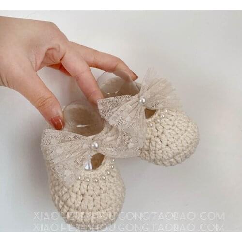Handmade crochet baby shoes lace mesh bow baby shoes female cute princess shoes Hundred Days full moon banquet finished products