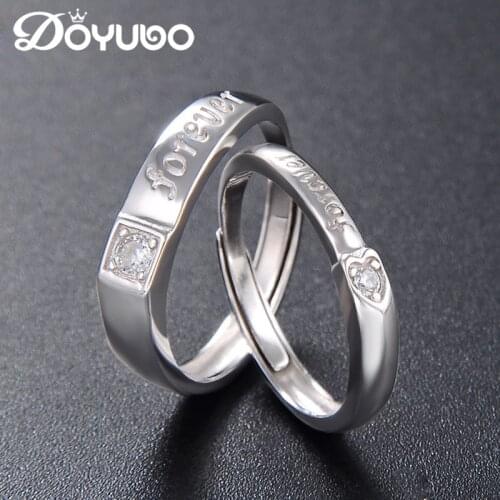DOYUBO Fashion 925 Sterling Silver Lovers Rings Adjustable Size Cubic Zirconia Couples Rings Jewelry Love You Forever Ring VB259